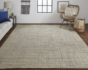 Feizy Rugs Kirkwood Hand Woven Viscose/Wool Rug With High-low Pile, Abstract Design For Elegant Home Decor Tan,Silver Viscose,Wool T08t8001bgeslvp00