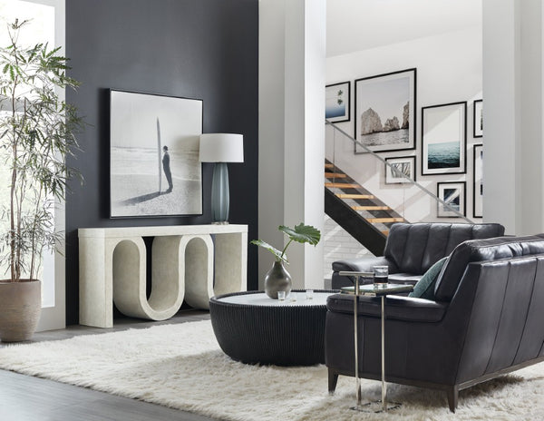 Hooker Furniture Melange Sculptural Snaked Console Table In Cream Textured Finish — Narrow Modern Sofa & Entryway Piece 628-85158-05