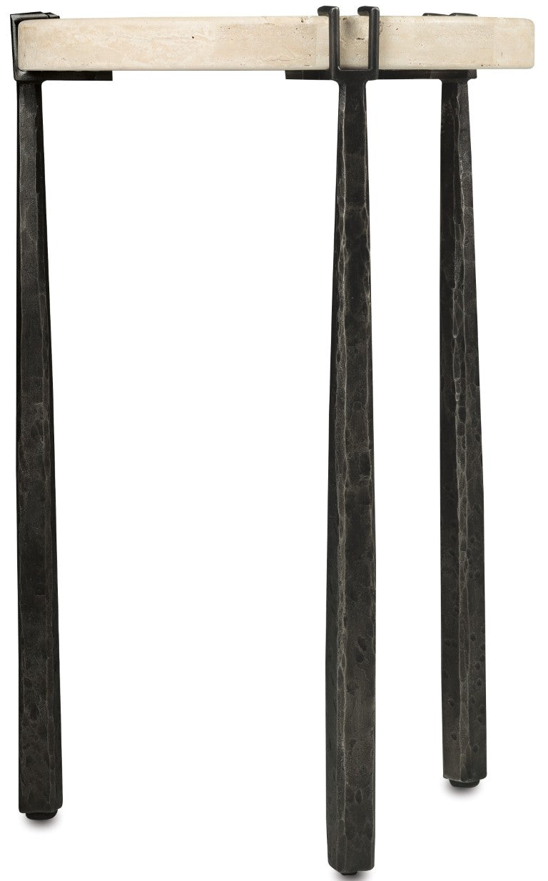 Hooker Furniture Driftwood Natural-Look Stone Top Side Table With Textured Metal Legs, Gray Finish For Small Spaces 6820-50002-00