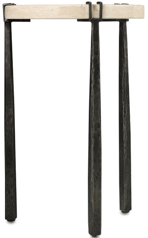 Hooker Furniture Driftwood Natural-Look Stone Top Side Table With Textured Metal Legs, Gray Finish For Small Spaces 6820-50002-00