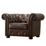 Homelegance By Top-Line Pietro Tufted Scroll Arm Chesterfield Chair Brown Bonded leather