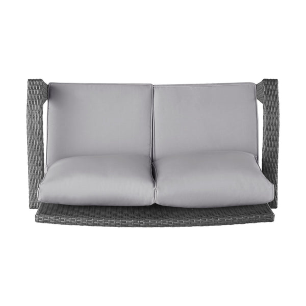 English Elm Christopher Knight Home® - HONOLULU Loveseat Grey Silver PE Rattan Patio Sofa with Iron Frame, Waterproof Cushions, Compact 44.25"L 52919.00IRNGRY