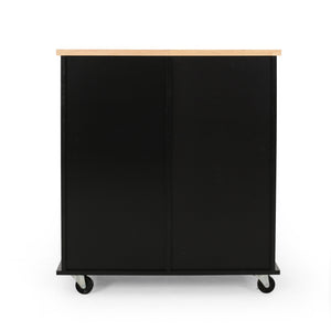 English Elm Christopher Knight Home® - Kitchen Island Cart with Rubberwood Top, Rolling Storage Cabinet with Drawers & Locking Casters Black 67757.00NATBLK