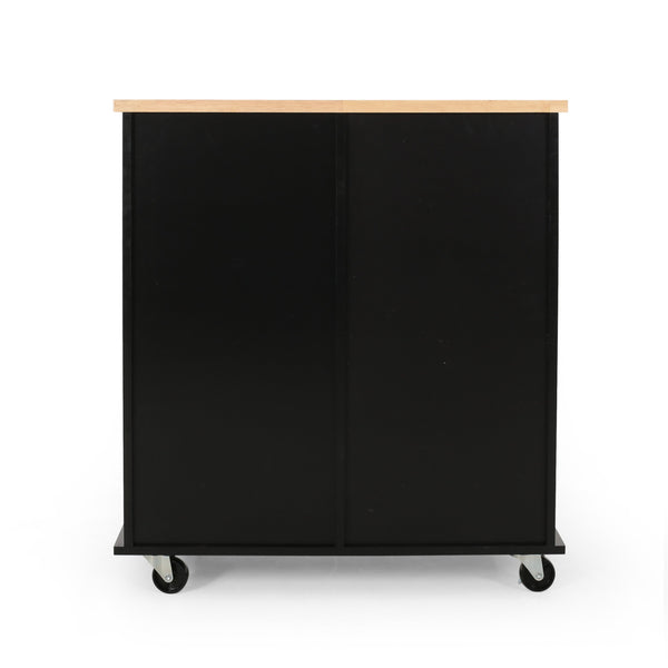 English Elm Christopher Knight Home® - Kitchen Island Cart with Rubberwood Top, Rolling Storage Cabinet with Drawers & Locking Casters Black 67757.00NATBLK