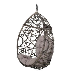 English Elm Marlin Wicker Hanging Egg Chair Teardrop Cocoon Seat for Patio or Sunroom 54672.00BSKGRY-62075.00HNGBLK