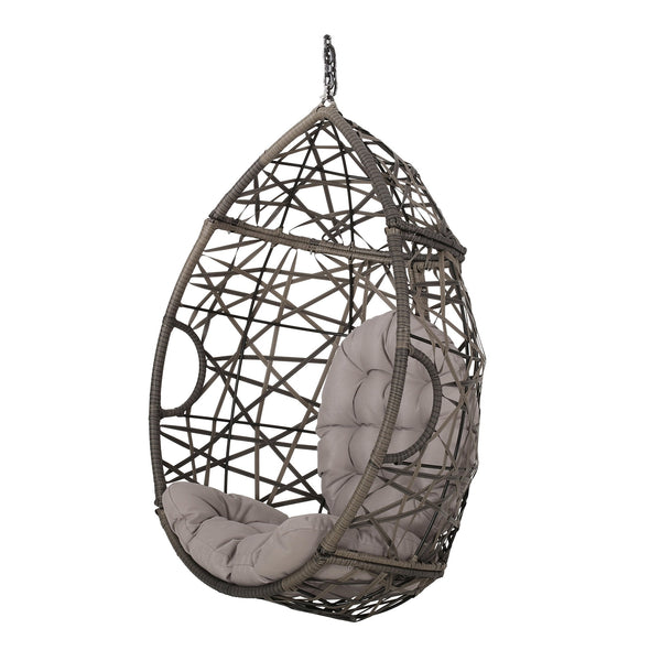 English Elm Marlin Wicker Hanging Egg Chair Teardrop Cocoon Seat for Patio or Sunroom 54672.00BSKGRY-62075.00HNGBLK