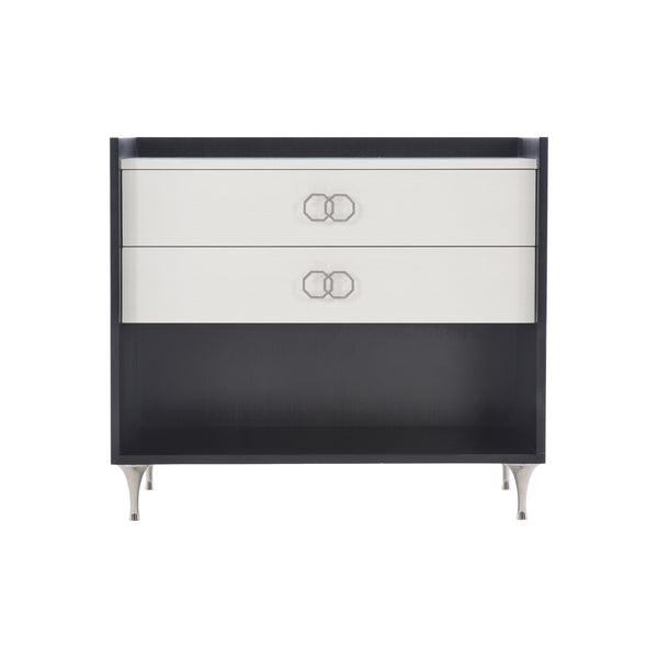 Bernhardt Bernhardt Glamorous Two-Tone Nightstand With Floating Soft-Close Drawers, Usb Charging Port Eggshell; Onyx 34" W x 19" D x 30.13" H 307229