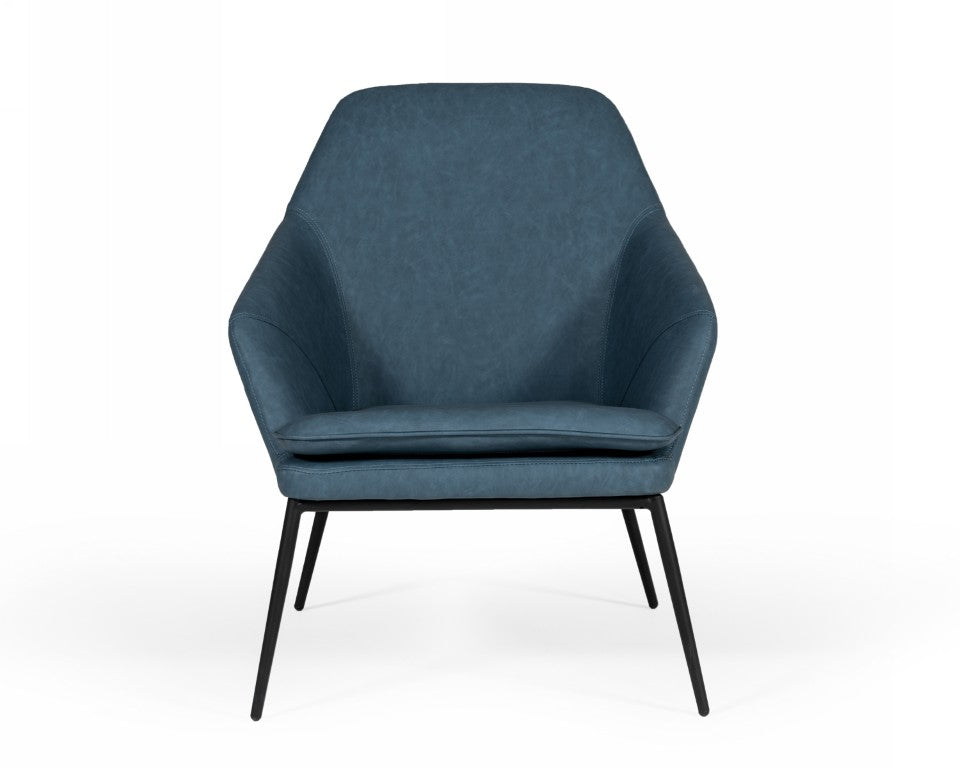 VIG Furniture Esteban Blue Eco-Leather Accent Chair With Black Metal Frame, Industrial Stitch Detail, 28" W VGBNEC-068-BLU