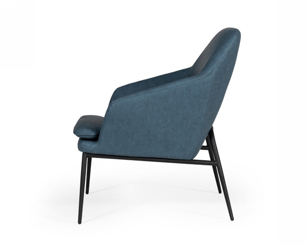 VIG Furniture Esteban Blue Eco-Leather Accent Chair With Black Metal Frame, Industrial Stitch Detail, 28" W VGBNEC-068-BLU