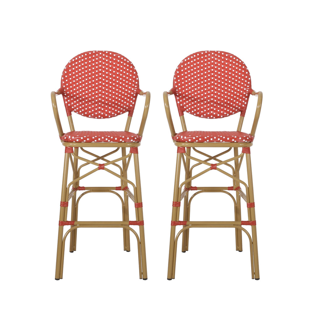 English Elm Outdoor Bistro Wicker Barstools Set of 2 Rust Resistant Aluminum Patio Bar Seating 72605.00RD
