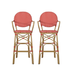 English Elm Outdoor Bistro Wicker Barstools Set of 2 Rust Resistant Aluminum Patio Bar Seating 72605.00RD