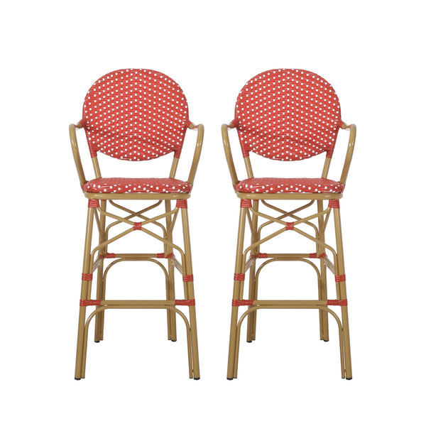 English Elm Outdoor Bistro Wicker Barstools Set of 2 Rust Resistant Aluminum Patio Bar Seating 72605.00RD