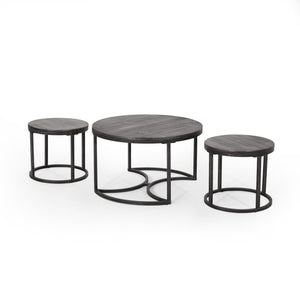 English Elm Christopher Knight Home® - COFFEE Modern Industrial Nesting Table Set — Wire‑Brushed Firwood Tops with Sturdy Iron Frame Durable Style Black+Silver 67141.00