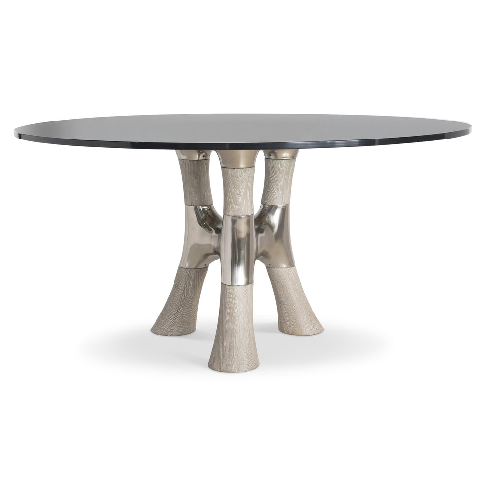Bernhardt Bernhardt Dalton 60" Dining Table With Glass Top, Weathered Greige Oak Base & Hammered Bronze Bowl K2010