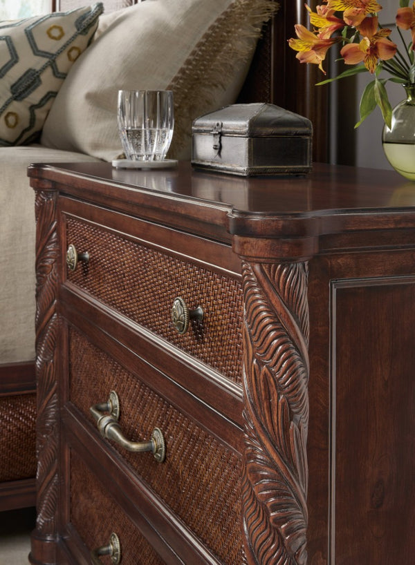 Hooker Furniture Charleston Three-Drawer Nightstand With Cane Fronts, Cherry Walnut Veneers, Usb Charging & Carved Accents 6750-90316-85