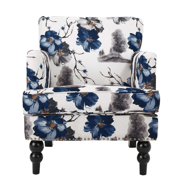 English Elm Christopher Knight Home® - HARRISON Tufted Floral Club Chair with Nailhead Trim, Plush Upholstery & Turned Birch Legs, Cozy Elegance 59082.00PRT