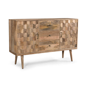 English Elm Christopher Knight Home® - 3 DRAWER SIDEBOARD WITH 2 DOOR Mango Wood Sideboard with 3 Drawers, 3D Tile Weave Doors, Shelves, Natural Finish 66413.00