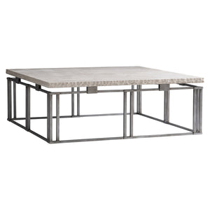 Bernhardt Bernhardt Riverton 48" Square Cocktail Table — Honed Bianco Travertine Top, Silver Interlocking Base 494011
