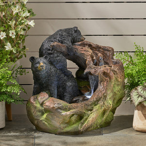 English Elm Christopher Knight Home® - 22.0" Weather-Resistant DATONA Fountain with Bears on Log, Underwater Lights & Pump for Patio Serenity 71778.00LBLK