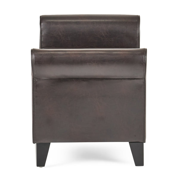 English Elm Christopher Knight Home® - HAYES Storage Ottoman Bench with Roll Arms and PU Leather Upholstery, Built-In Hidden Seat Storage, Birch Wood Legs Brown 57735.00BRN