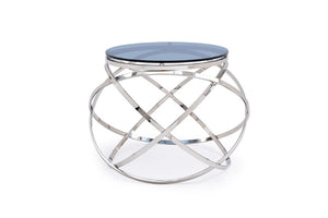 VIG Furniture Tulare Smoked Glass End Table With Barrel Silhouette & Brushed Stainless Steel Base, 22" Square VGVCET829