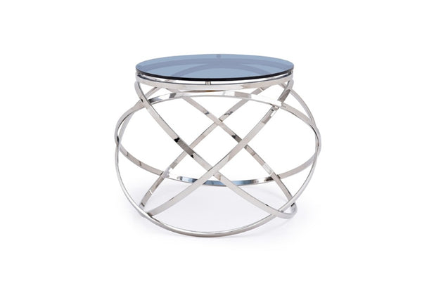 VIG Furniture Tulare Smoked Glass End Table With Barrel Silhouette & Brushed Stainless Steel Base, 22" Square VGVCET829