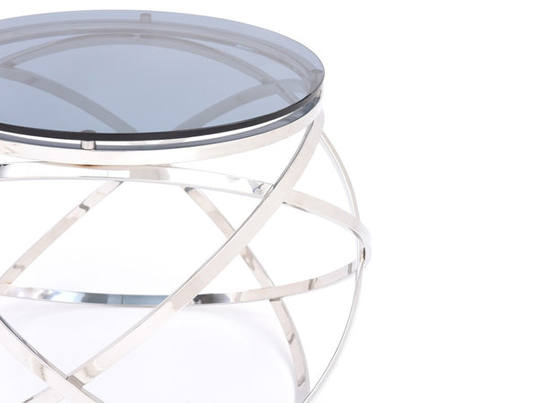VIG Furniture Tulare Smoked Glass End Table With Barrel Silhouette & Brushed Stainless Steel Base, 22" Square VGVCET829