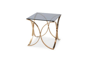 VIG Furniture Reklaw Smoked Glass End Table With Rosegold X-Base, 24" Square Tempered Top, Modern Glam Accent VGVCET836