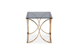 VIG Furniture Reklaw Smoked Glass End Table With Rosegold X-Base, 24" Square Tempered Top, Modern Glam Accent VGVCET836