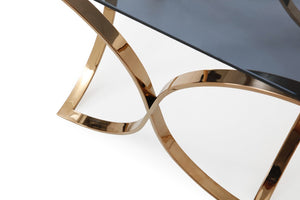 VIG Furniture Reklaw Smoked Glass End Table With Rosegold X-Base, 24" Square Tempered Top, Modern Glam Accent VGVCET836