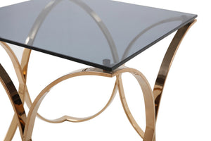 VIG Furniture Reklaw Smoked Glass End Table With Rosegold X-Base, 24" Square Tempered Top, Modern Glam Accent VGVCET836