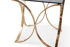 VIG Furniture Reklaw Smoked Glass End Table With Rosegold X-Base, 24" Square Tempered Top, Modern Glam Accent VGVCET836