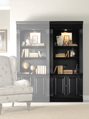 Hooker Furniture Telluride Traditional Bunching Bookcase With Lighting, Black Cherry Veneer, Adjustable Shelves, Doors 370-10-446