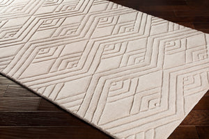 Surya Etching 2'6" X 8' Handmade Wool Rug – Modern Decor Gem, Hand Loomed Elegance With Medium Pile Light Beige Wool Etc5001-811