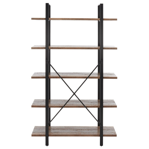 Safavieh Euan 5 Shelf Cross Back Etagere XII23 Rustic Natural/Matte Black Wood/Metal ETG6401A
