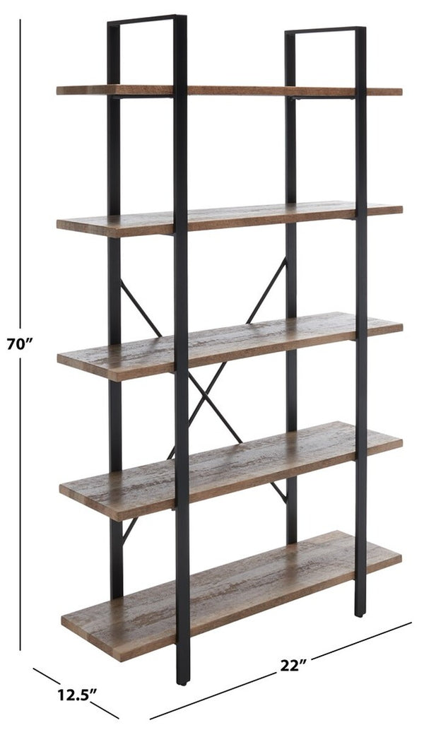 Safavieh Euan 5 Shelf Cross Back Etagere XII23 Rustic Natural/Matte Black Wood/Metal ETG6401A