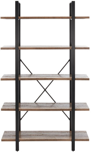 Safavieh Euan 5 Shelf Cross Back Etagere XII23 Rustic Natural/Matte Black Wood/Metal ETG6401A