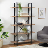 Safavieh Euan 5 Shelf Cross Back Etagere XII23 Rustic Natural/Matte Black Wood/Metal ETG6401A