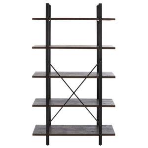 Safavieh Euan 5 Shelf Cross Back Etagere XII23 Cocoa Walnut/Matte Black Wood/Metal ETG6401B