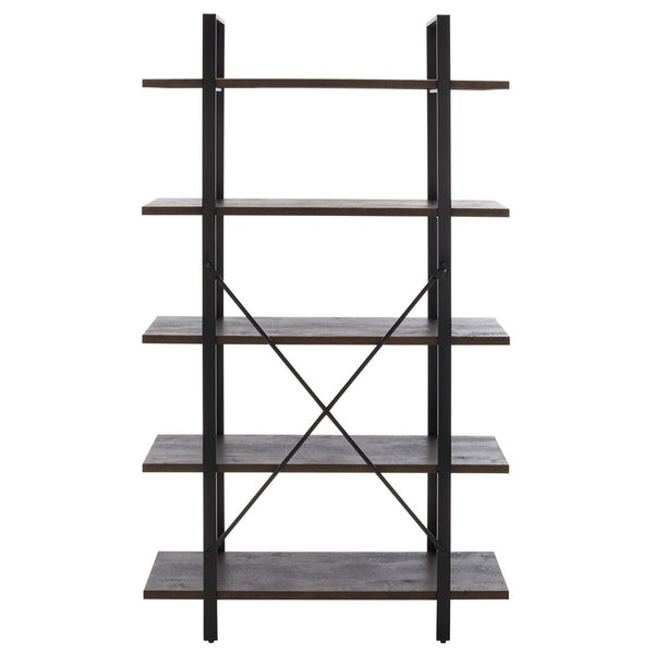 Safavieh Euan 5 Shelf Cross Back Etagere XII23 Cocoa Walnut/Matte Black Wood/Metal ETG6401B