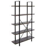 Safavieh Euan 5 Shelf Cross Back Etagere XII23 Cocoa Walnut/Matte Black Wood/Metal ETG6401B