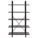 Safavieh Euan 5 Shelf Cross Back Etagere XII23 Cocoa Walnut/Matte Black Wood/Metal ETG6401B