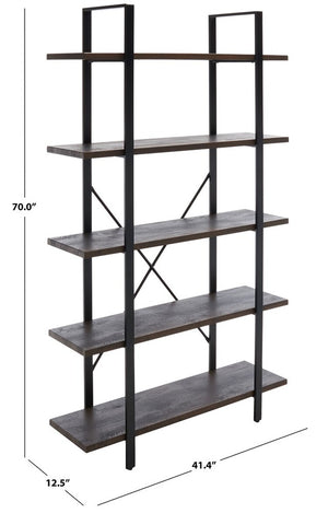 Safavieh Euan 5 Shelf Cross Back Etagere XII23 Cocoa Walnut/Matte Black Wood/Metal ETG6401B