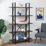 Safavieh Euan 5 Shelf Cross Back Etagere XII23 Cocoa Walnut/Matte Black Wood/Metal ETG6401B