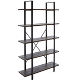 Safavieh Euan 5 Shelf Cross Back Etagere XII23 Cocoa Walnut/Matte Black Wood/Metal ETG6401B