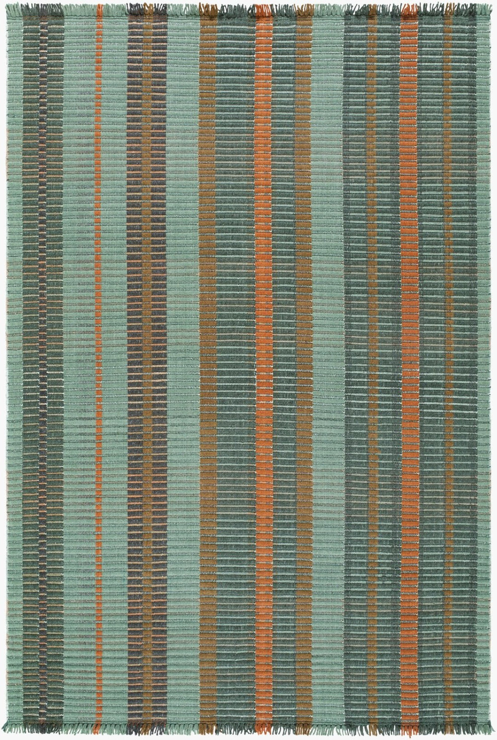Livabliss Ethos Hand Woven French Country Wool Cotton Fringe Accent Rug for Entryway or Bedroom Sage, Burnt Ora 2' x 3' ETH2300-23