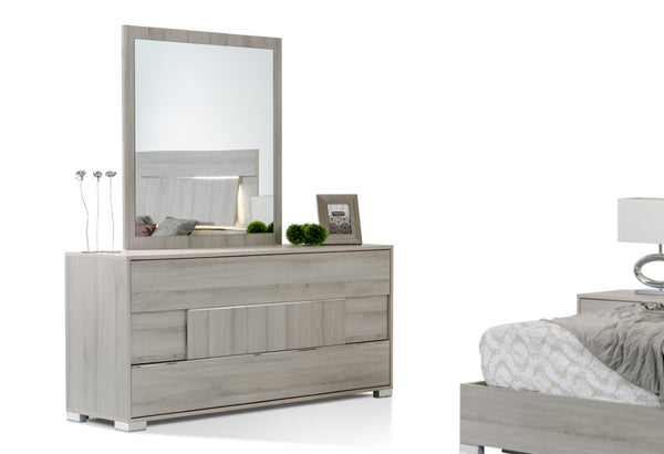 VIG Furniture Ethan Italian Modern Grey Dresser With Stainless Steel Feet, Soft-Close Drawers, Low-Profile Luxe Design VGACETHAN-DSR