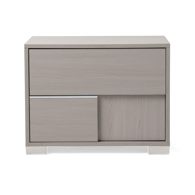 VIG Furniture Ethan Italian-Made Grey Nightstand With Soft-Close Drawers, Stainless Steel Feet, Modern Paneled Design VGACETHAN-NS