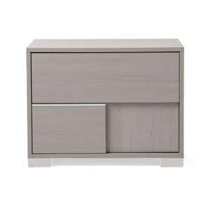 VIG Furniture Ethan Italian-Made Grey Nightstand With Soft-Close Drawers, Stainless Steel Feet, Modern Paneled Design VGACETHAN-NS