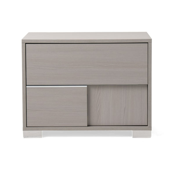VIG Furniture Ethan Italian-Made Grey Nightstand With Soft-Close Drawers, Stainless Steel Feet, Modern Paneled Design VGACETHAN-NS